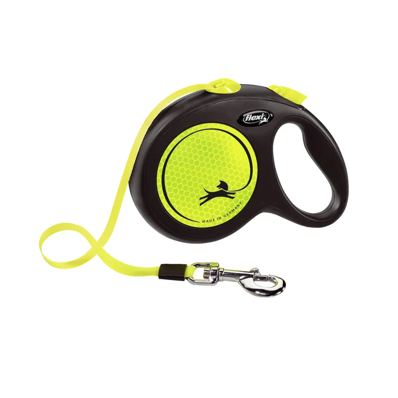 Bestpreis flexi New NEON Gurt L 5 Meter schwarz/neongelb Roll-Leine für Hunde